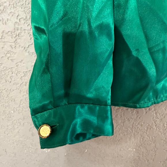 Vintage  Michelle Stuart Green silk blouse with satin - Picture 5 of 8